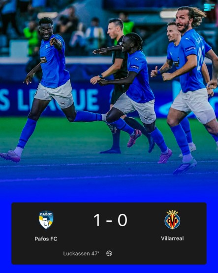 爆冷击败比利亚雷亚尔!帕福斯FC收获队史欧冠正赛首胜